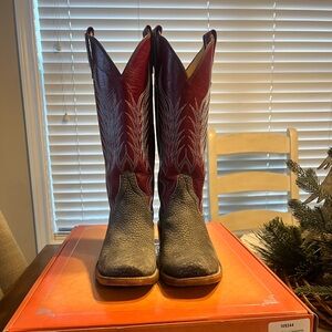 Rios of Mercedes Grey Carpincho Burgandy Top Cowboy Boots